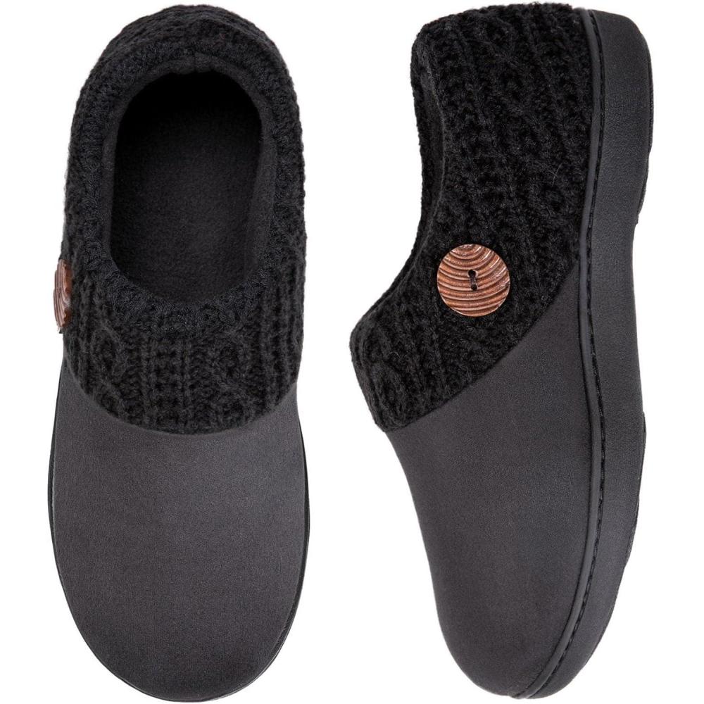 imageEverFoams Womens Microsuede Slippers Warm Comfy Memory Foam Indoor House Shoes with Knit CollarMysterious Black