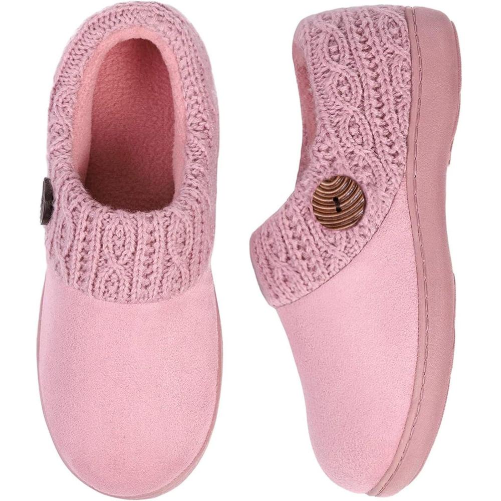 imageEverFoams Womens Microsuede Slippers Warm Comfy Memory Foam Indoor House Shoes with Knit CollarPink