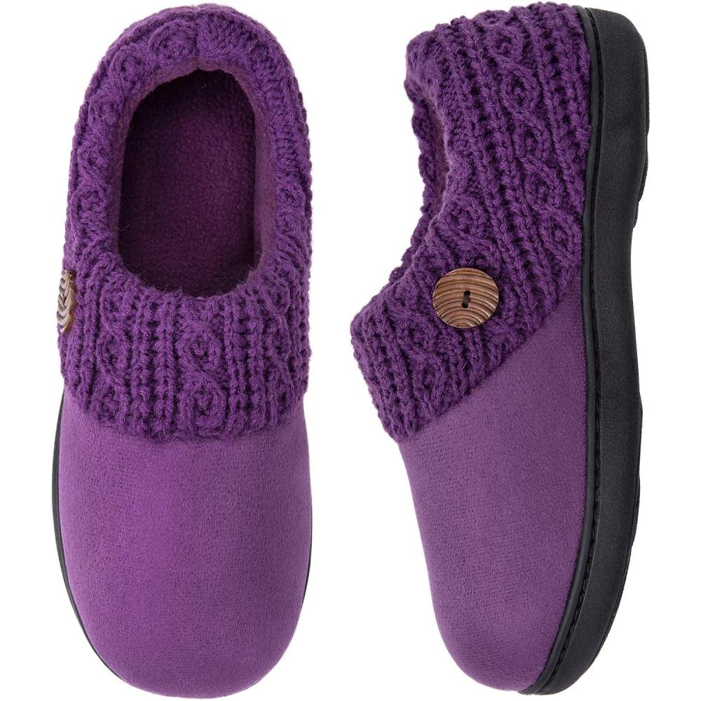 imageEverFoams Womens Microsuede Slippers Warm Comfy Memory Foam Indoor House Shoes with Knit CollarPurple