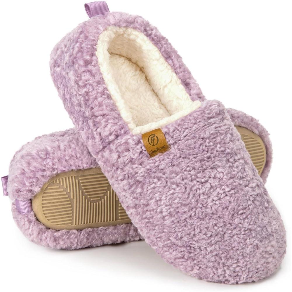 imageEverFoams Womens Soft Curly Full Slippers Memory Foam Lightweight House Shoes Cozy Loafer with Polar Fleece LiningPurple