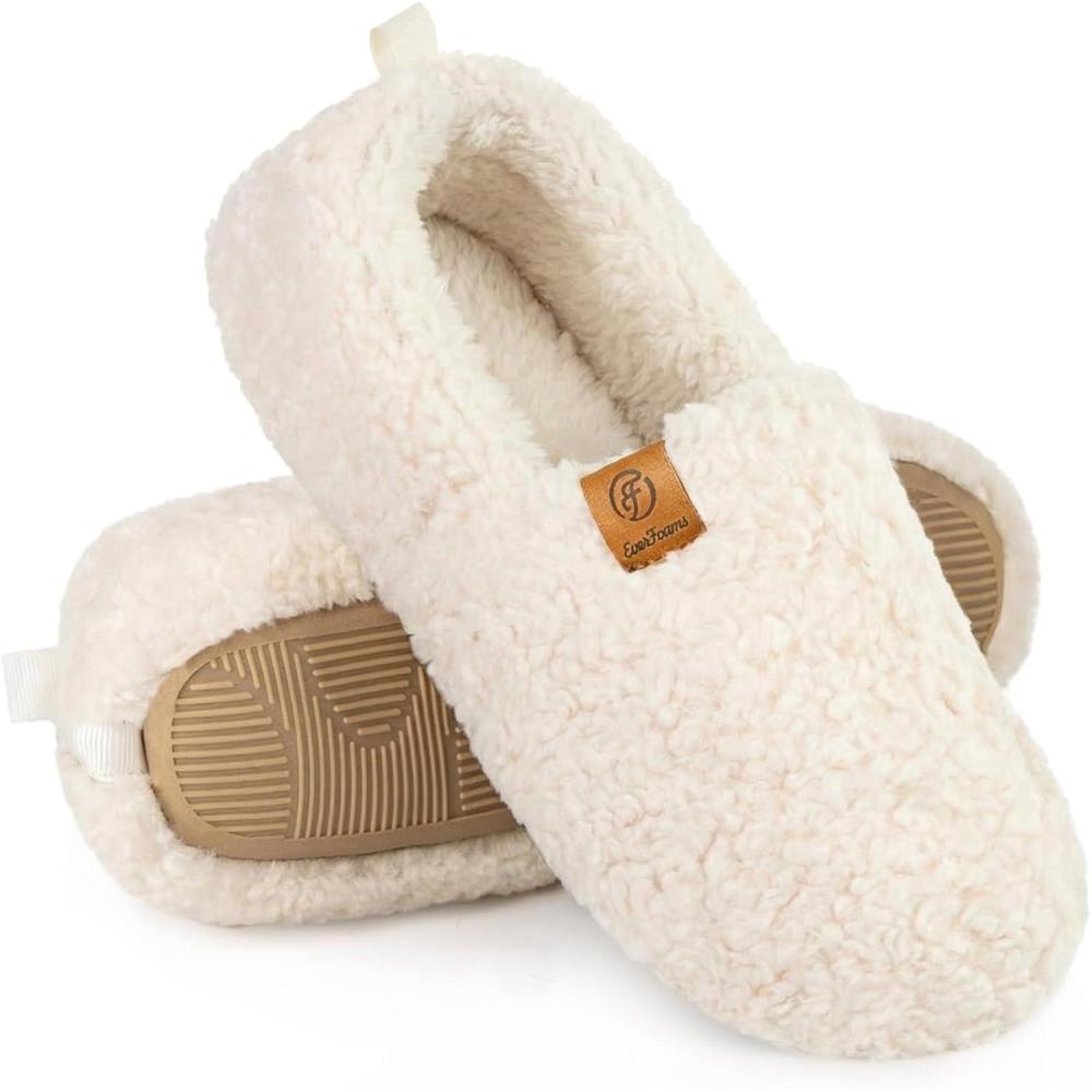 imageEverFoams Womens Soft Curly Full Slippers Memory Foam Lightweight House Shoes Cozy Loafer with Polar Fleece LiningWhite