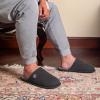 EverFoams Men’s Cotton Knit Slippers Lightweight Memory Foam Indoor House Shoes with Anti-Skid Sole(Lead Gray)