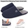 EverFoams Men’s Cotton Knit Slippers Lightweight Memory Foam Indoor House Shoes with Anti-Skid Sole(Navy Blue)