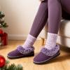 EverFoams Women’s Bootie Slippers Warm Soft Comfy Memory Foam Non-slip Indoor House Shoes with Fluffy Collar(Purple)