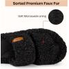 EverFoams Womens Fuzzy Open-toe Slippers Soft Comfy Memory Foam Indoor House Shoes(Matt Black)