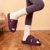 EverFoams Womens Fuzzy Open-toe Slippers Soft Comfy Memory Foam Indoor House Shoes(Plum Violet)