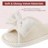 EverFoams Women’s Open-Toe Bow Slippers with Memory Foam Indoor House Non-Slip Sole(Pearl White)