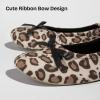 EverFoams Women’s Satin Memory Foam Ballerina Slippers Cute House Shoes with Indoor Rubber Sole(Leopard)