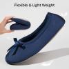 EverFoams Women’s Satin Memory Foam Ballerina Slippers Cute House Shoes with Indoor Rubber Sole(Navy Blue)