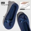 EverFoams Women’s Satin Memory Foam Ballerina Slippers Cute House Shoes with Indoor Rubber Sole(Navy Blue)