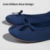 EverFoams Women’s Satin Memory Foam Ballerina Slippers Cute House Shoes with Indoor Rubber Sole(Navy Blue)