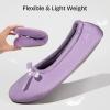 EverFoams Women’s Satin Memory Foam Ballerina Slippers Cute House Shoes with Indoor Rubber Sole(Purple)