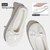 EverFoams Women’s Satin Memory Foam Ballerina Slippers Cute House Shoes with Indoor Rubber Sole(White)