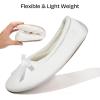 EverFoams Women’s Satin Memory Foam Ballerina Slippers Cute House Shoes with Indoor Rubber Sole(White)