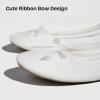 EverFoams Women’s Satin Memory Foam Ballerina Slippers Cute House Shoes with Indoor Rubber Sole(White)