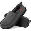 EverFoams Men’s Microsuede Moccasin Slippers Memory Foam Indoor/Outdoor House Shoes with Coral Fleece Lining Steel Gray,12 US