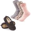 EverFoams Warm Women’s Slippers Socks Set – Soft Full Cozy Loafer Slippers (Size 8.5, Dark Grey) – Cozy Chenille Socks 3-Pair Set (Free Size, Misty Pastels)