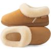 EverFoams Women’s Bootie Slippers Faux Fur Ladies Bedroom House Shoes with Memory Foam and Indoor Outdoor Rubber Sole(Camel Brown)
