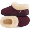 EverFoams Women’s Bootie Slippers Faux Fur Ladies Bedroom House Shoes with Memory Foam and Indoor Outdoor Rubber Sole(Dark Aubergine)