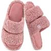 EverFoams Women’s Fuzzy Open Toe Slippers Comfy Soft Memory Foam Indoor House Shoes(Dusty Pink)