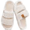 EverFoams Womens Fuzzy Open-toe Slippers Soft Comfy Memory Foam Indoor House Shoes(Vanilla Ice)