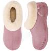 EverFoams Women’s Microsuede Cozy Memory Foam Winter Slippers with Fuzzy Faux Fur Collar and Indoor Outdoor Rubber Sole(Baby Pink)