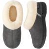 EverFoams Women’s Microsuede Cozy Memory Foam Winter Slippers with Fuzzy Faux Fur Collar and Indoor Outdoor Rubber Sole(Dark Grey)