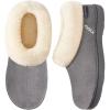 EverFoams Women’s Microsuede Cozy Memory Foam Winter Slippers with Fuzzy Faux Fur Collar and Indoor Outdoor Rubber Sole(Grey)