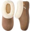EverFoams Women’s Microsuede Cozy Memory Foam Winter Slippers with Fuzzy Faux Fur Collar and Indoor Outdoor Rubber Sole(Tan)