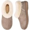 EverFoams Women’s Microsuede Cozy Memory Foam Winter Slippers with Fuzzy Faux Fur Collar and Indoor Outdoor Rubber Sole(Taupe)