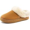 EverFoams Women’s Microsuede Slippers Comfy Memory Foam Non-slip Indoor House Shoes with Fuzzy Collar(Chestnut)