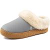 EverFoams Women’s Microsuede Slippers Comfy Memory Foam Non-slip Indoor House Shoes with Fuzzy Collar(Grey)