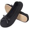 EverFoams Women’s Satin Memory Foam Ballerina Slippers Cute House Shoes with Indoor Rubber Sole(Black)