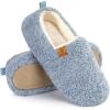EverFoams Women’s Soft Curly Full Slippers Memory Foam Lightweight House Shoes Cozy Loafer with Polar Fleece Lining(Light Blue)
