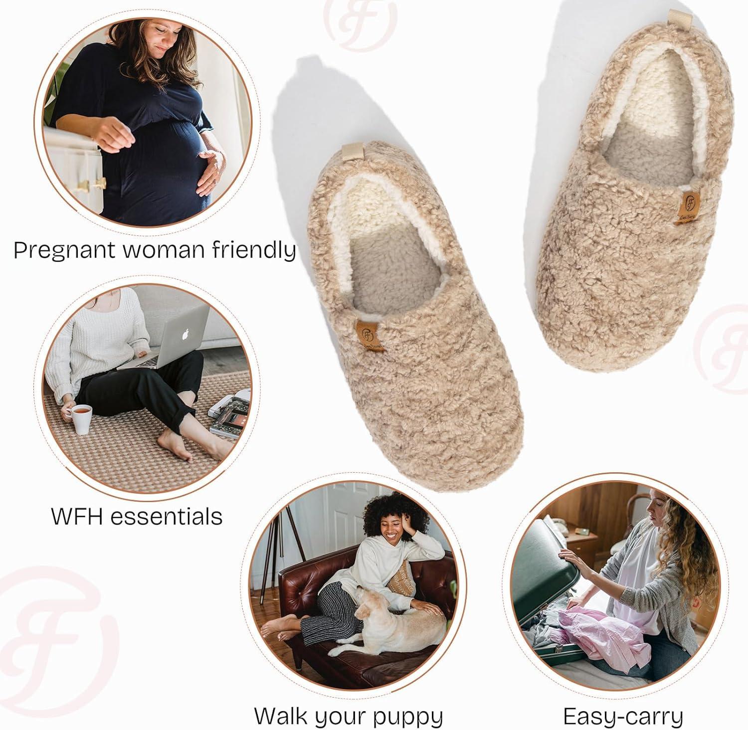 imageEverFoams Warm Womens Slippers Socks Set Soft Full Cozy Loafer Slippers Size 85 Khaki Cozy Chenille Socks 3Pair Set Free Size Timeless Mix