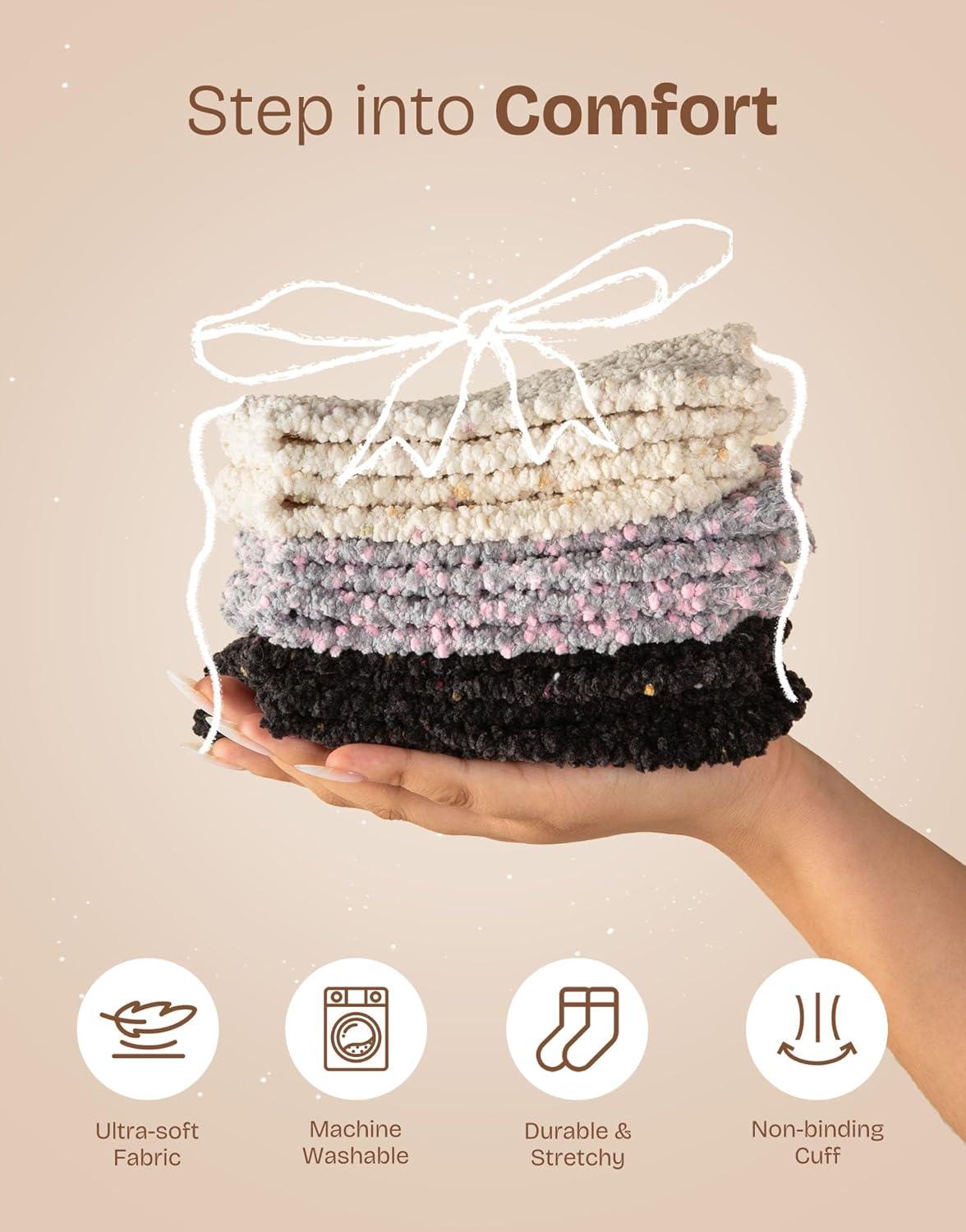 imageEverFoams Warm Womens Slippers Socks Set Soft Full Cozy Loafer Slippers Size 85 Khaki Cozy Chenille Socks 3Pair Set Free Size Timeless Mix