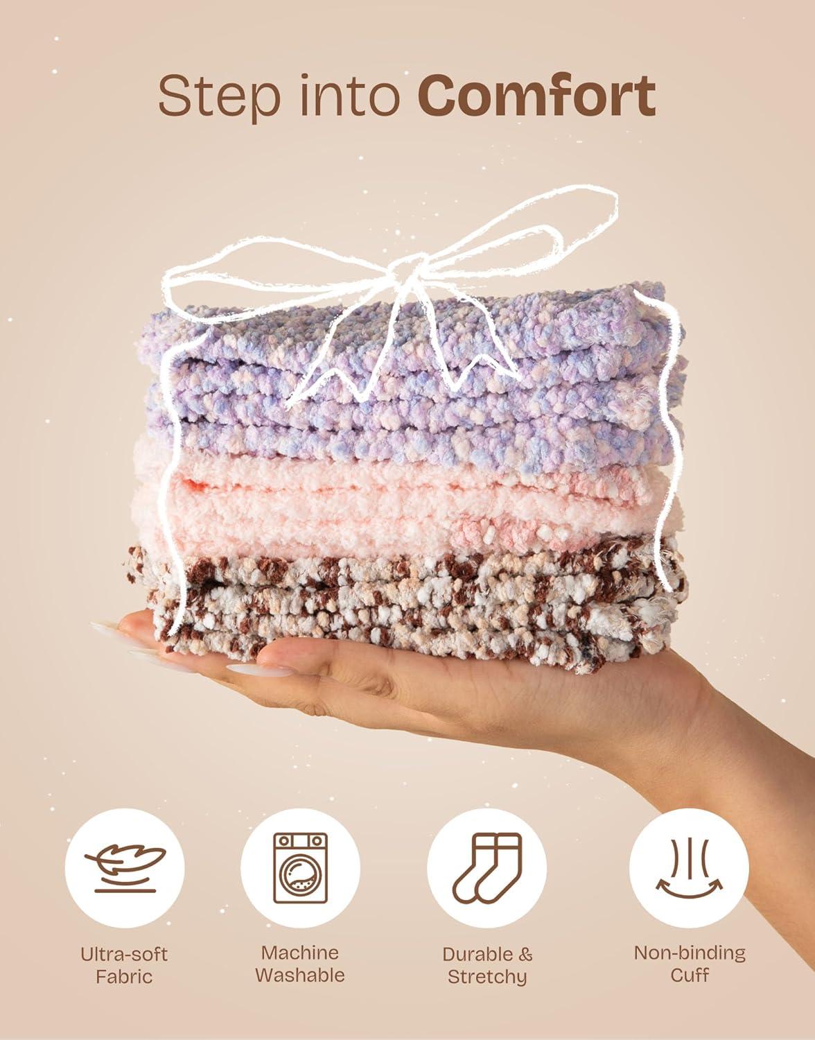 imageEverFoams Warm Womens Slippers Socks Set Soft Full Cozy Loafer Slippers Size 910 Pink Cozy Chenille Socks 3Pair Set Free Size Fairy Fluff