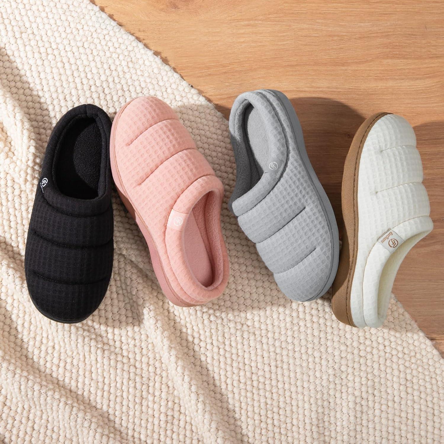 imageEverFoams Womens Cozy Waffle Slippers Soft Quilted Memory Foam Indoor House ShoesDark Black