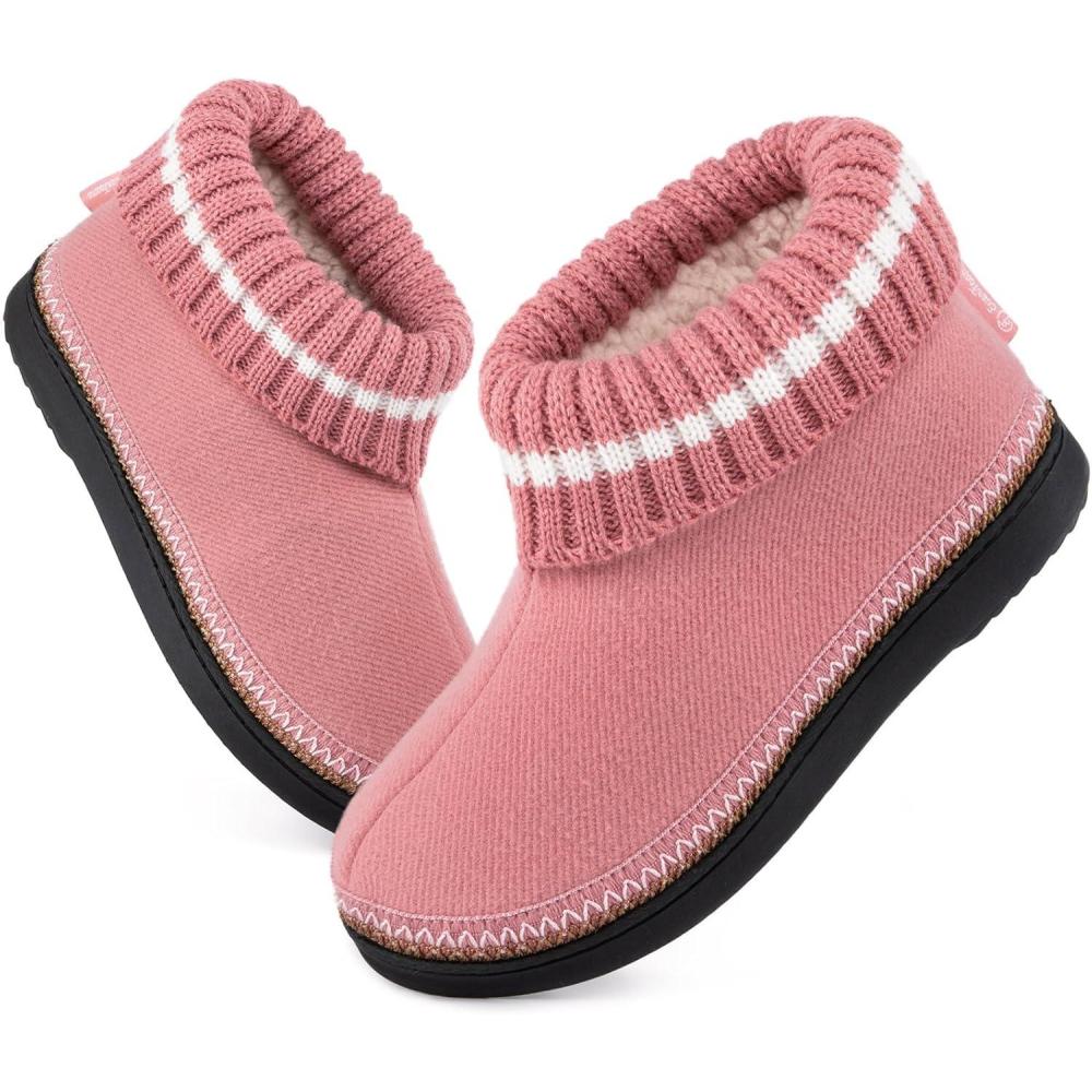 imageEverFoams Womens Bootie Slippers Nonslip Comfy Winter Indoor House Shoes with Knitted CollarTender Pink