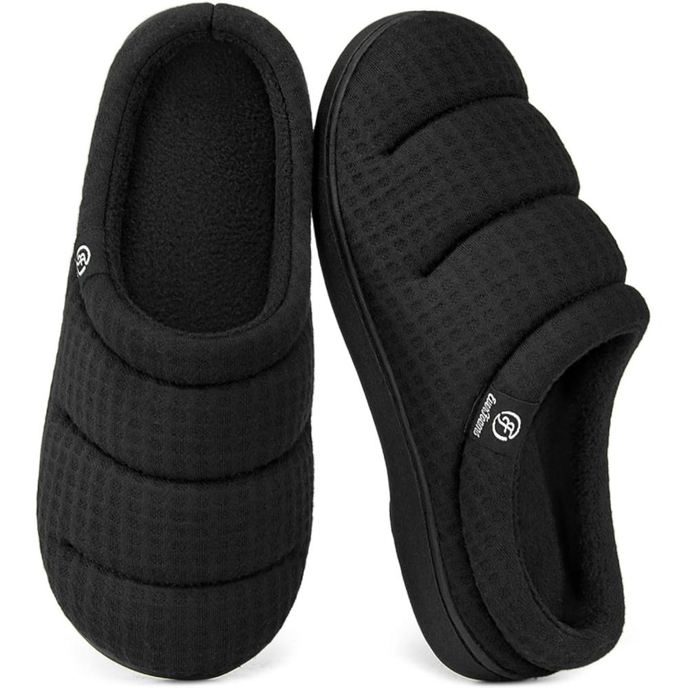 imageEverFoams Womens Cozy Waffle Slippers Soft Quilted Memory Foam Indoor House ShoesDark Black