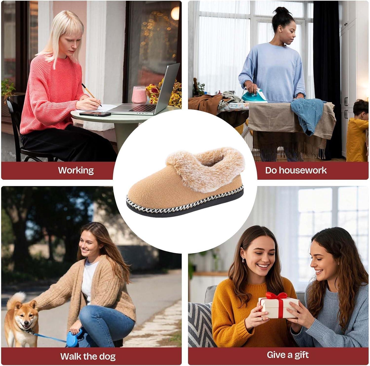 imageEverFoams Womens Bootie Slippers Warm Soft Comfy Memory Foam Nonslip Indoor House Shoes with Fluffy CollarTan