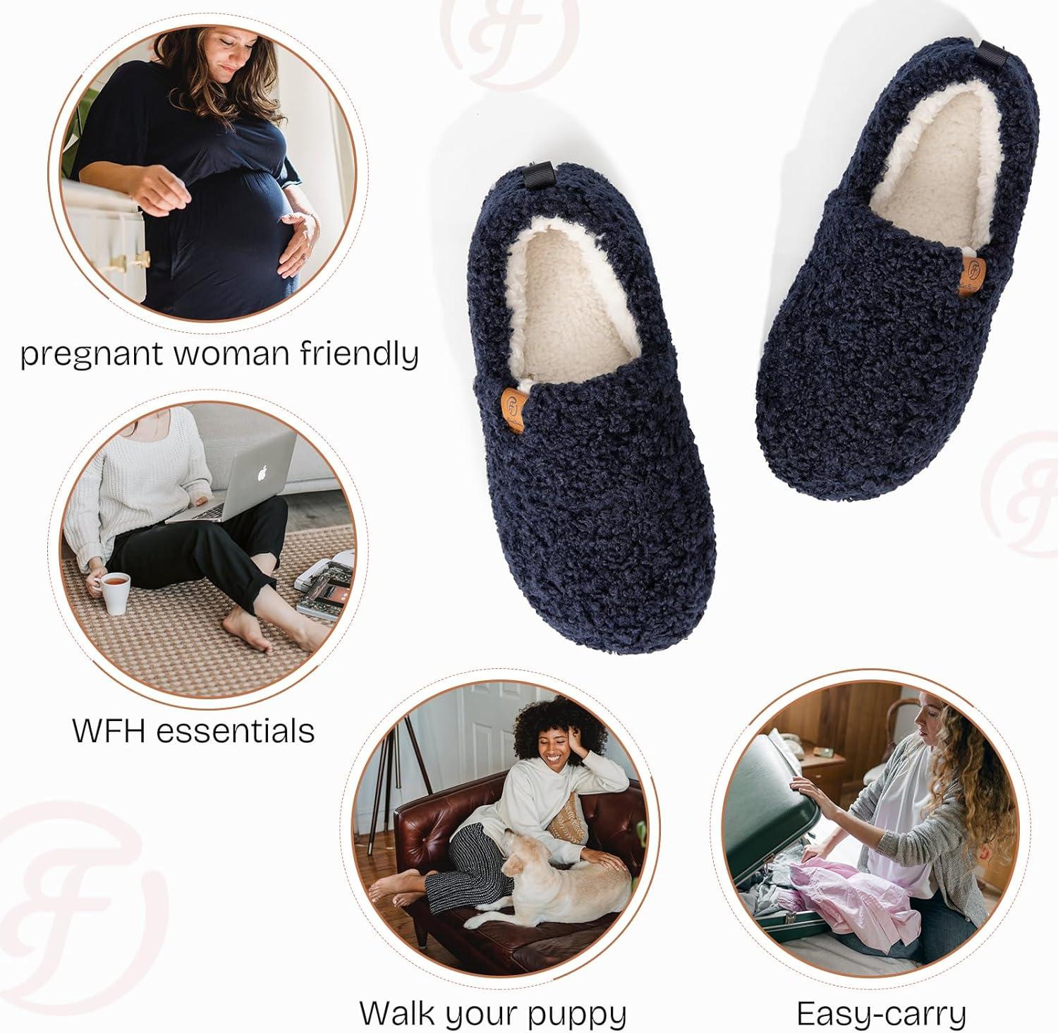 imageEverFoams Womens Soft Curly Full Slippers Memory Foam Lightweight House Shoes Cozy Loafer with Polar Fleece LiningDark Navy