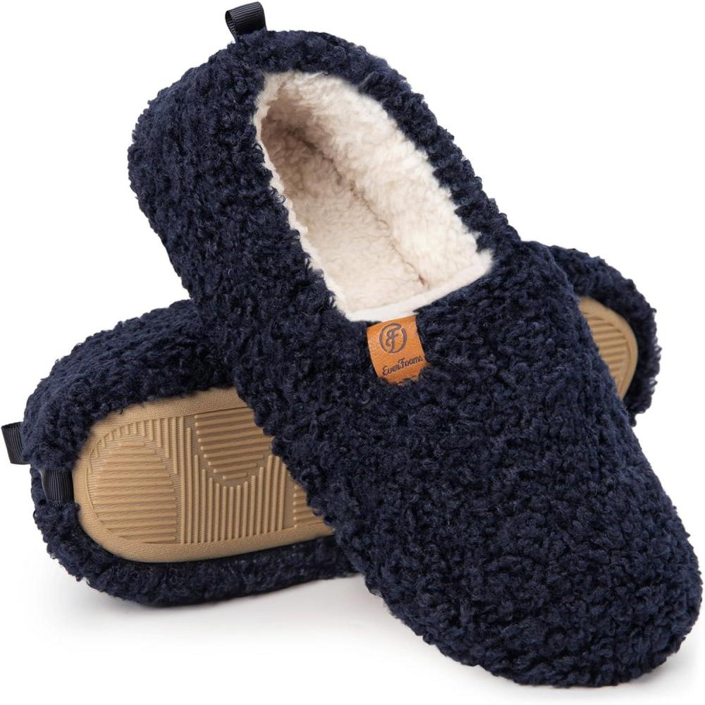 imageEverFoams Womens Soft Curly Full Slippers Memory Foam Lightweight House Shoes Cozy Loafer with Polar Fleece LiningDark Navy