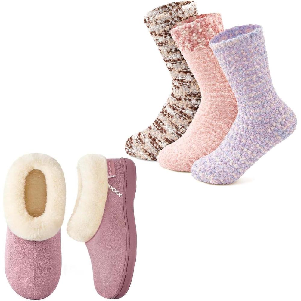 imageEverFoams Womens Winer Slipper Socks Set  Womens Microsuede Slippers Size 910 Pink  Cozy Chenille Socks 3Pair Set Free Size Fairy Fluff