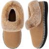 EverFoams Women’s Bootie Slippers Warm Soft Comfy Memory Foam Non-slip Indoor House Shoes with Fluffy Collar(Tan)