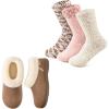 EverFoams Women’s Winer Slipper Socks Set – Women’s Microsuede Slippers (Size 9-10, Tan) – Cozy Chenille Socks 3-Pair Set (Free Size, Cute Girly)