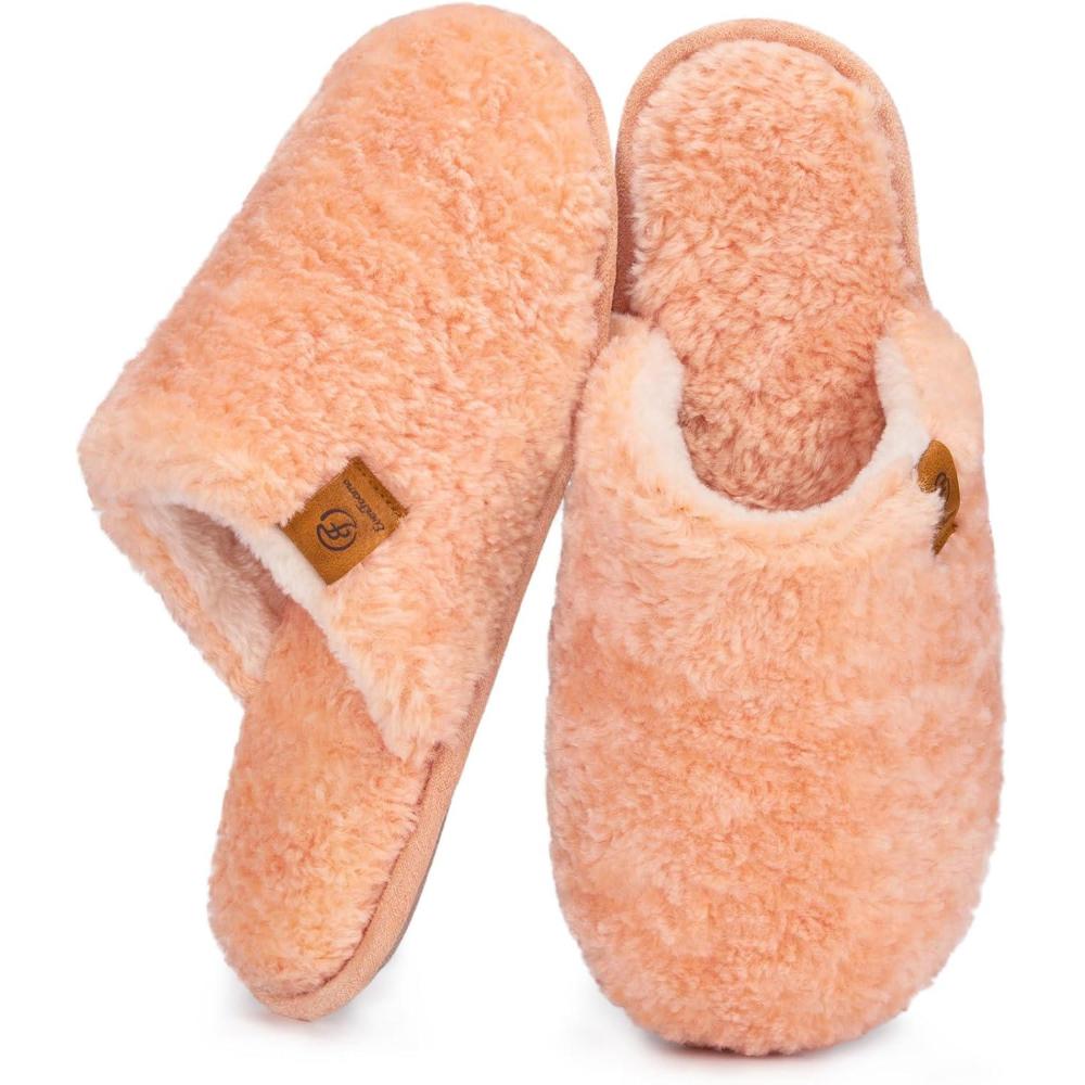 imageEverFoams Womens Fuzzy Slipon Slippers Warm Cozy Soft Lightweight Memory Foam Indoor House ShoesPeach