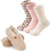 EverFoams Warm Women’s Slippers Socks Set – Soft Full Cozy Loafer Slippers (Size 7-8, Khaki) – Cozy Chenille Socks 3-Pair Set (Free Size, Cute Girly)