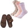 EverFoams Women’s Slipper Socks Combo – Fuzzy Open-toe Slippers (Size 9-10, Mocha) – Cozy Chenille Socks 3-Pair Set (Free Size, Fairy Fluff)