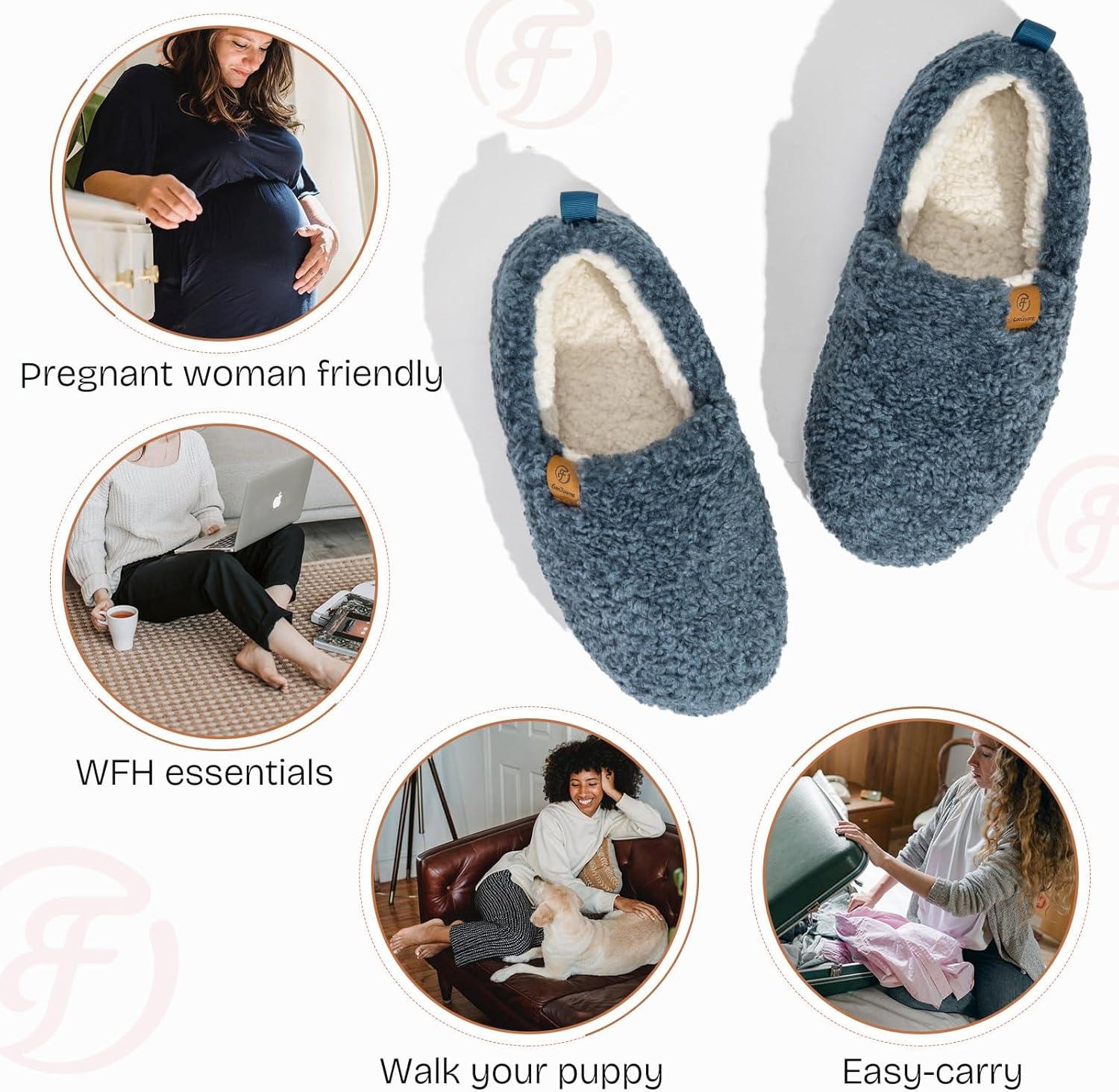 imageEverFoams Warm Womens Slippers Socks Set Soft Full Cozy Loafer Slippers Size 85 Blue Cozy Chenille Socks 3Pair Set Free Size Fairy Fluff